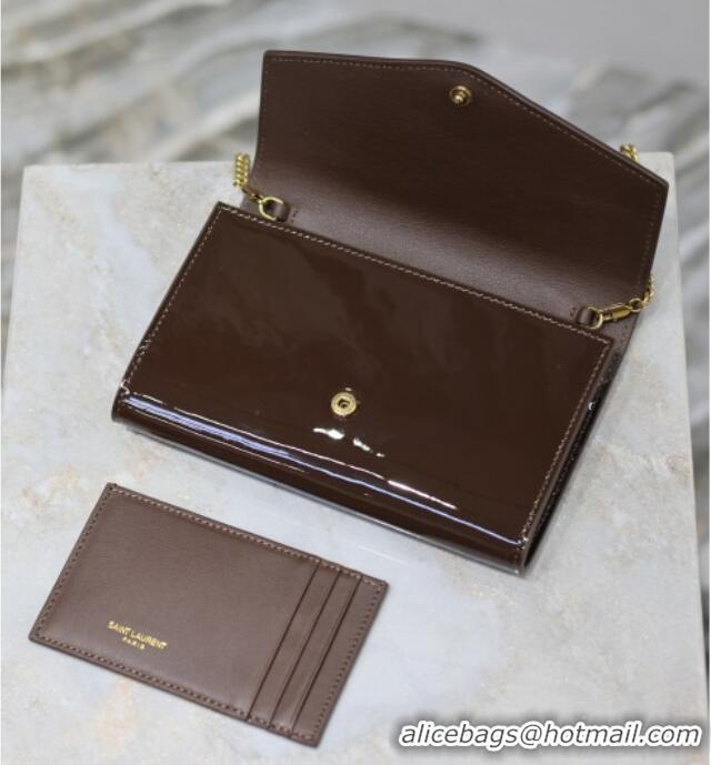 Top Quality Saint Laurent Uptown Chain Wallet in Patent Leather 607788 Brown 2025