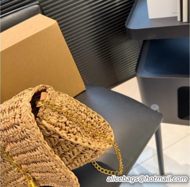 Promotional Saint Laurent Kate Medium Chain Bag in Straw with Tassel 0723 Khaki 2025