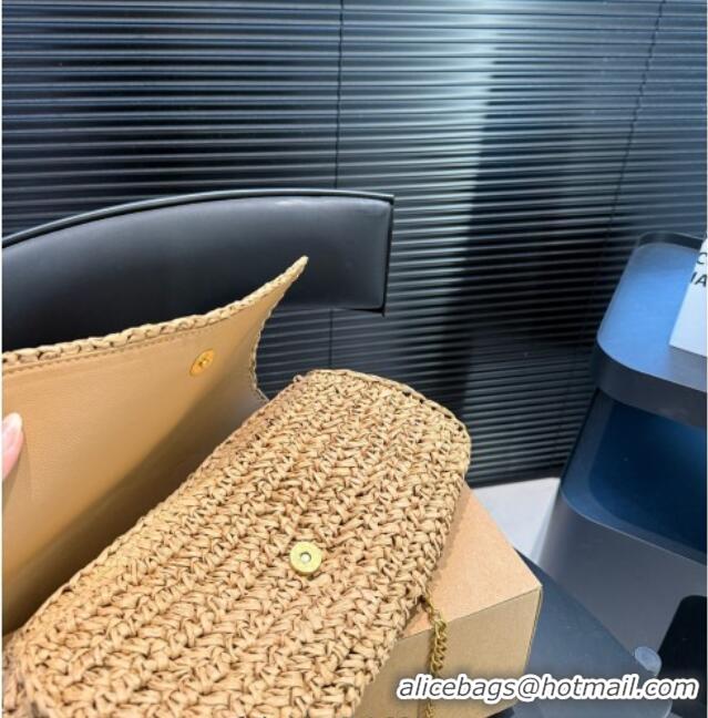 Promotional Saint Laurent Kate Medium Chain Bag in Straw with Tassel 0723 Khaki 2025