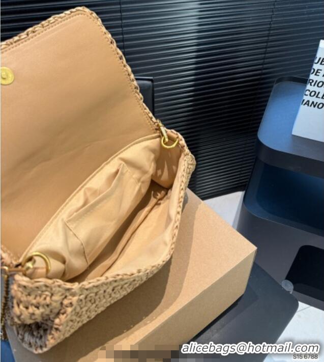 Promotional Saint Laurent Kate Medium Chain Bag in Straw with Tassel 0723 Khaki 2025