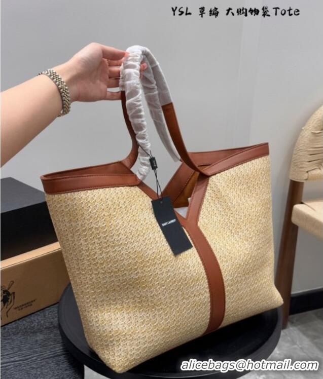 Most Popular Saint Laurent Y Tote Bag in Straw 817602 Beige/Brown 2025