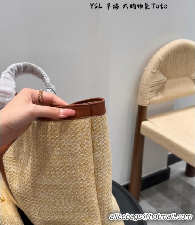 Most Popular Saint Laurent Y Tote Bag in Straw 817602 Beige/Brown 2025