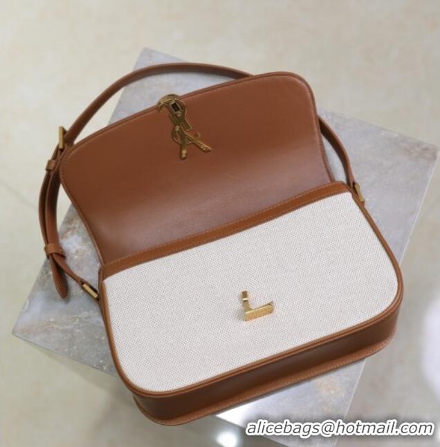 Buy Fashionable Saint Laurent Solferino Medium Bag in Cotton Linen and Leather 8323300 Brown 2025