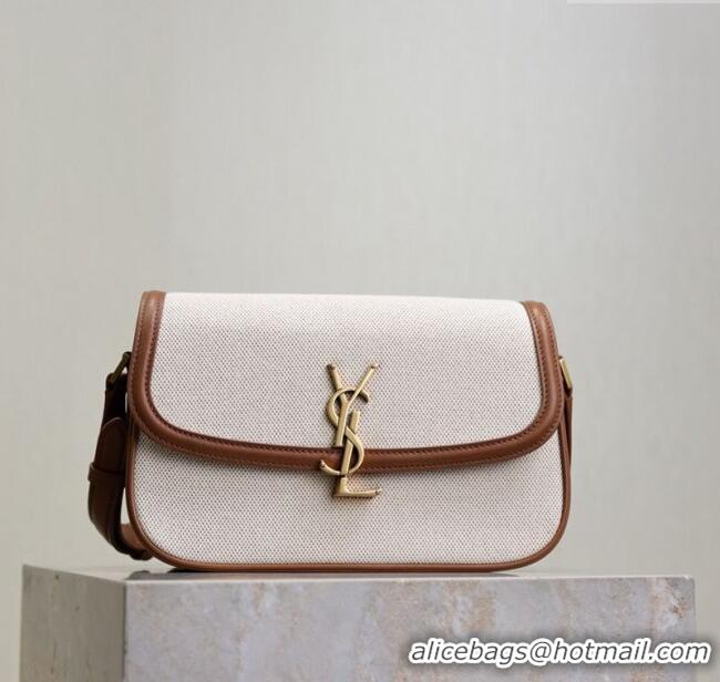 Buy Fashionable Saint Laurent Solferino Medium Bag in Cotton Linen and Leather 8323300 Brown 2025