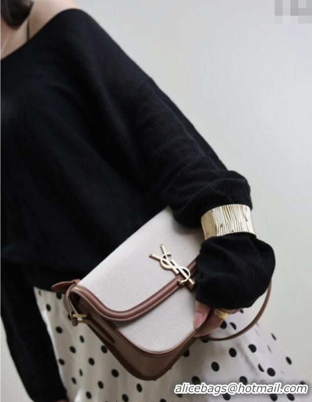 Buy Fashionable Saint Laurent Solferino Medium Bag in Cotton Linen and Leather 8323300 Brown 2025