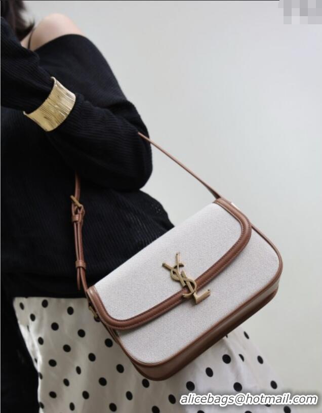 Buy Fashionable Saint Laurent Solferino Medium Bag in Cotton Linen and Leather 8323300 Brown 2025