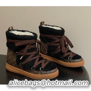 Cheap Price Louis Vuitton LV Cloud Lace-Up Ankle Boot Sneakers in Shearling and Monogram Canvas Black 1AIV15 1219091