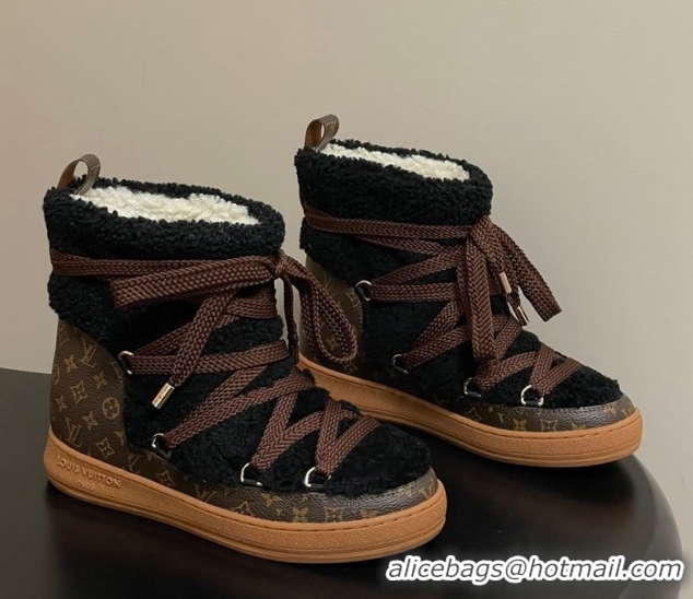 Cheap Price Louis Vuitton LV Cloud Lace-Up Ankle Boot Sneakers in Shearling and Monogram Canvas Black 1AIV15 1219091