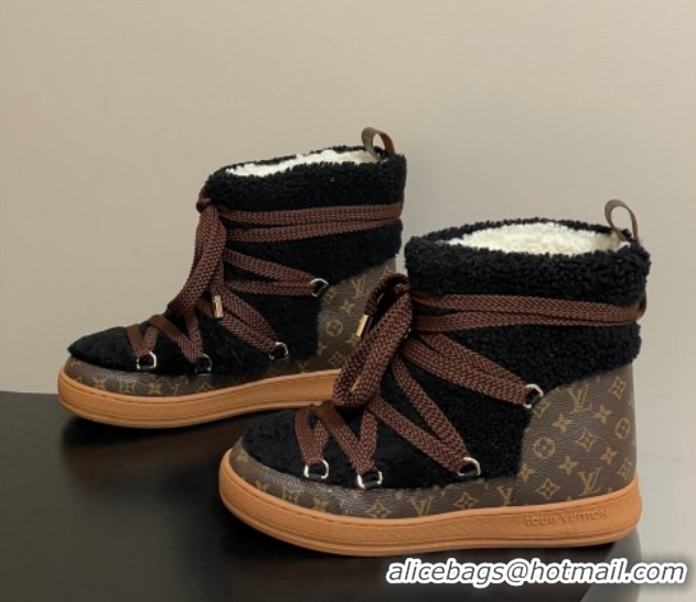 Cheap Price Louis Vuitton LV Cloud Lace-Up Ankle Boot Sneakers in Shearling and Monogram Canvas Black 1AIV15 1219091