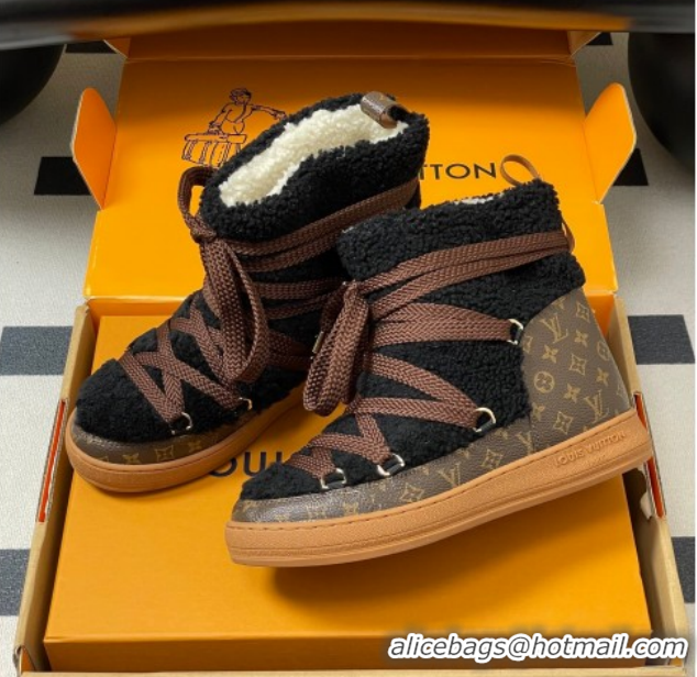 Cheap Price Louis Vuitton LV Cloud Lace-Up Ankle Boot Sneakers in Shearling and Monogram Canvas Black 1AIV15 1219091