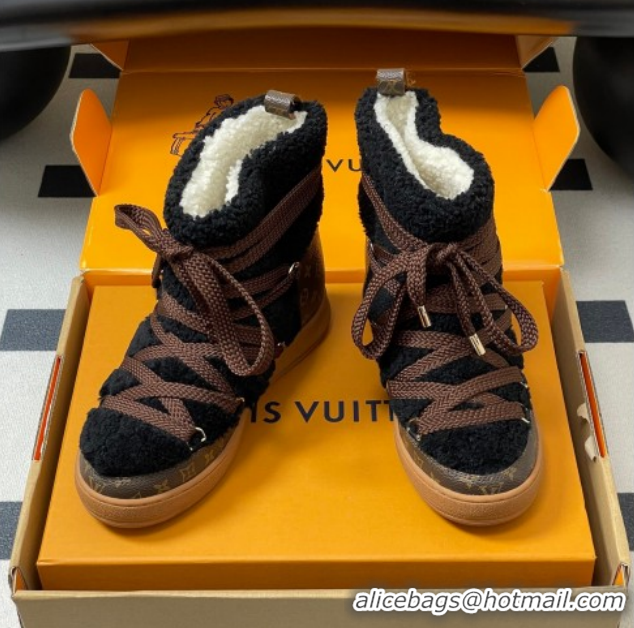 Cheap Price Louis Vuitton LV Cloud Lace-Up Ankle Boot Sneakers in Shearling and Monogram Canvas Black 1AIV15 1219091