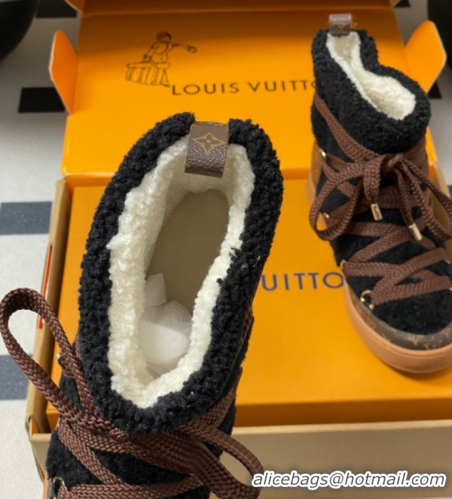 Cheap Price Louis Vuitton LV Cloud Lace-Up Ankle Boot Sneakers in Shearling and Monogram Canvas Black 1AIV15 1219091