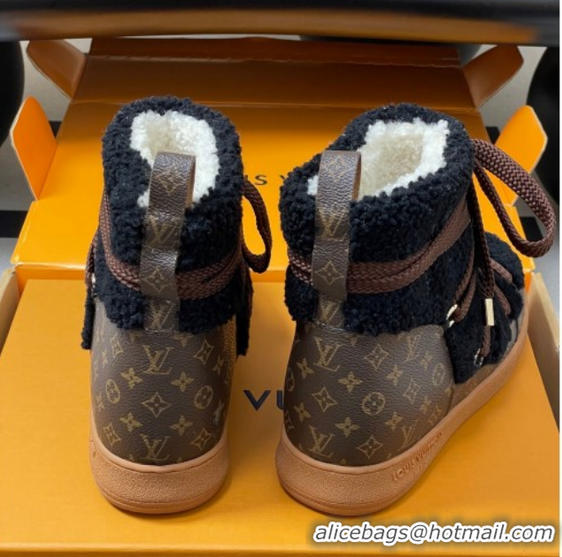 Cheap Price Louis Vuitton LV Cloud Lace-Up Ankle Boot Sneakers in Shearling and Monogram Canvas Black 1AIV15 1219091