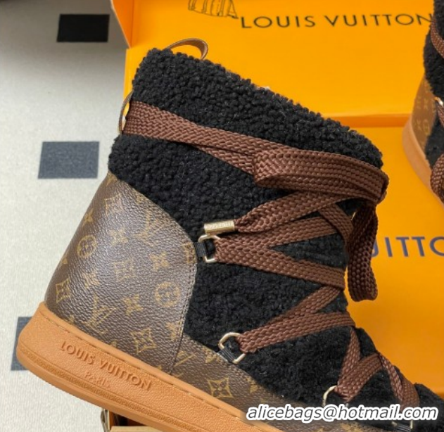 Cheap Price Louis Vuitton LV Cloud Lace-Up Ankle Boot Sneakers in Shearling and Monogram Canvas Black 1AIV15 1219091
