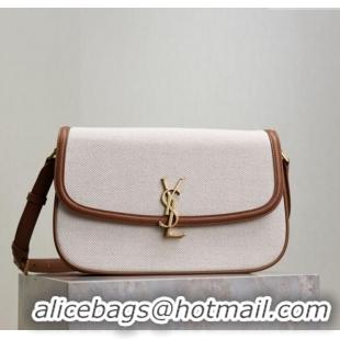 Super Quality Saint Laurent Solferino Large Bag in Cotton Linen and Leather 832332 Brown 2025