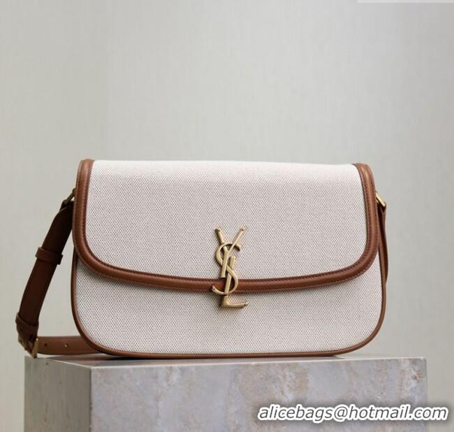 Super Quality Saint Laurent Solferino Large Bag in Cotton Linen and Leather 832332 Brown 2025