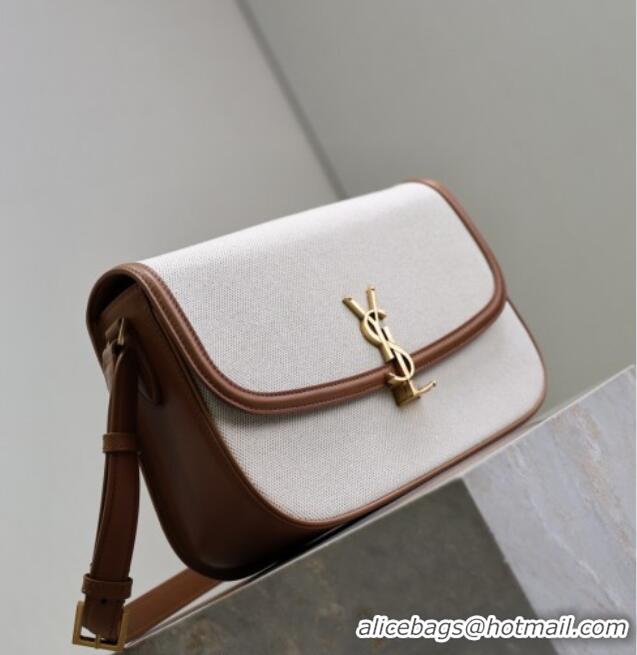 Super Quality Saint Laurent Solferino Large Bag in Cotton Linen and Leather 832332 Brown 2025