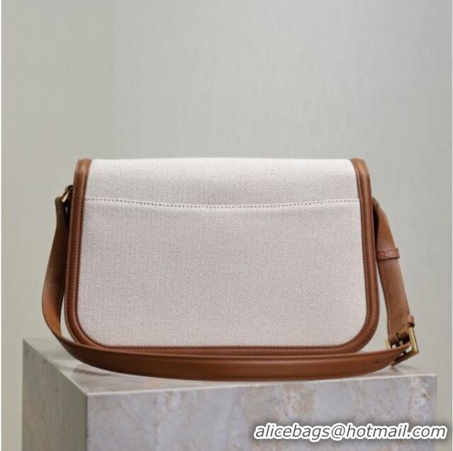 Super Quality Saint Laurent Solferino Large Bag in Cotton Linen and Leather 832332 Brown 2025