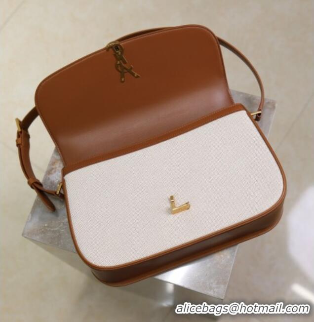 Super Quality Saint Laurent Solferino Large Bag in Cotton Linen and Leather 832332 Brown 2025