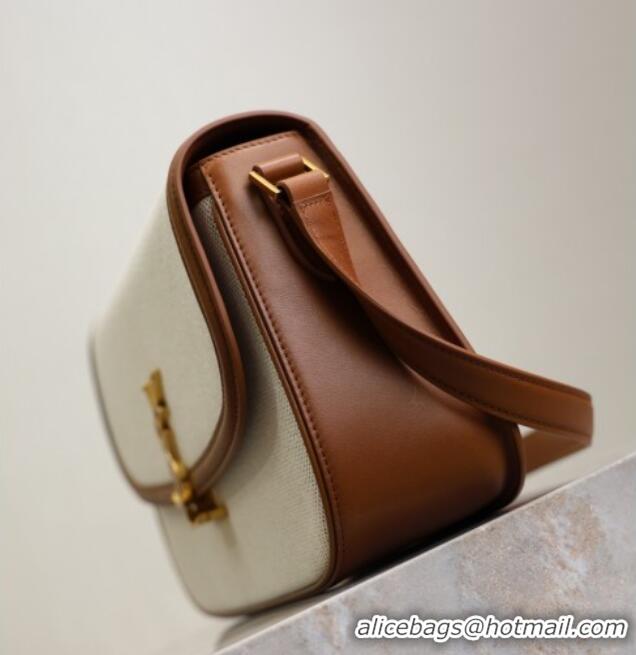 Super Quality Saint Laurent Solferino Large Bag in Cotton Linen and Leather 832332 Brown 2025