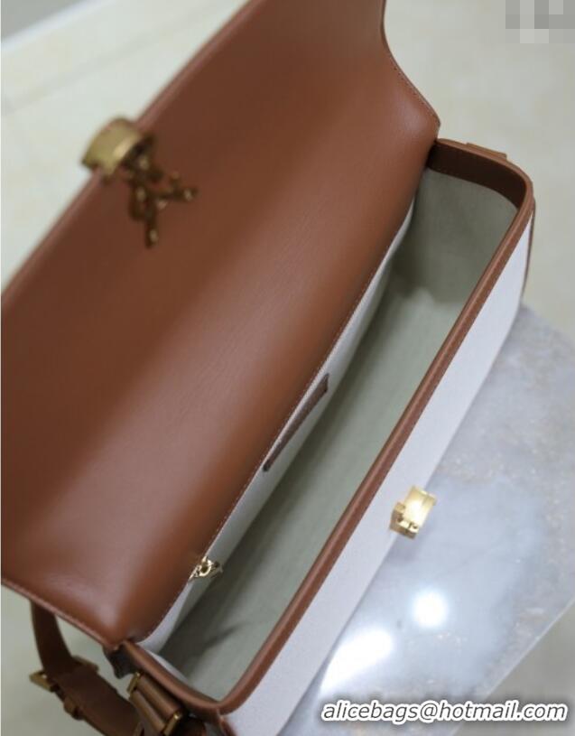 Super Quality Saint Laurent Solferino Large Bag in Cotton Linen and Leather 832332 Brown 2025