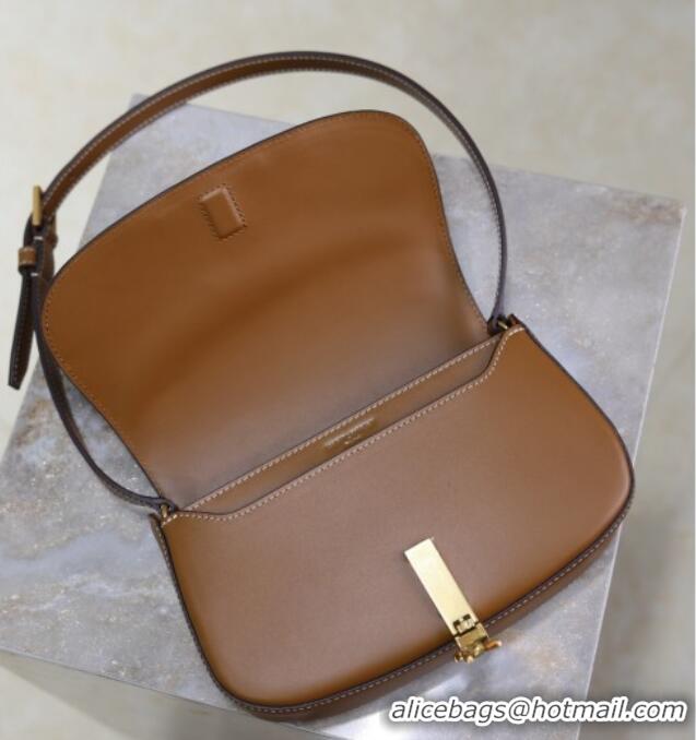 Shop Cheap Saint Laurent Mini Voltaire Half-Moon Shoulder Bag in Box Leather 779642 Caramel Brown 2025