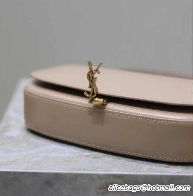 Luxury Cheap Saint Laurent Mini Voltaire Half-Moon Shoulder Bag in Box Leather 779642 Nude Pink 2025