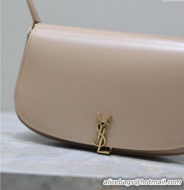 Luxury Cheap Saint Laurent Mini Voltaire Half-Moon Shoulder Bag in Box Leather 779642 Nude Pink 2025