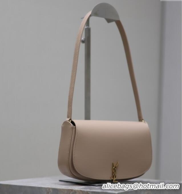 Luxury Cheap Saint Laurent Mini Voltaire Half-Moon Shoulder Bag in Box Leather 779642 Nude Pink 2025