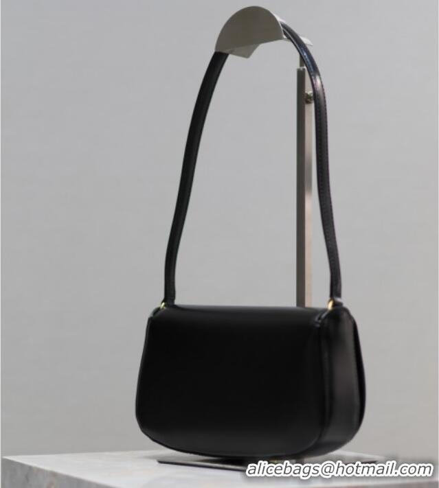 Top Quality Saint Laurent Mini Voltaire Half-Moon Shoulder Bag in Box Leather 779642 Black 2025