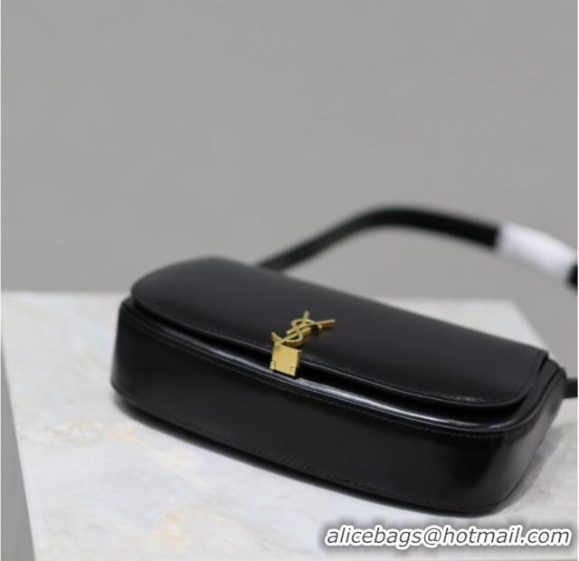 Top Quality Saint Laurent Mini Voltaire Half-Moon Shoulder Bag in Box Leather 779642 Black 2025