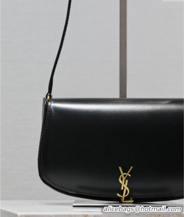 Top Quality Saint Laurent Mini Voltaire Half-Moon Shoulder Bag in Box Leather 779642 Black 2025