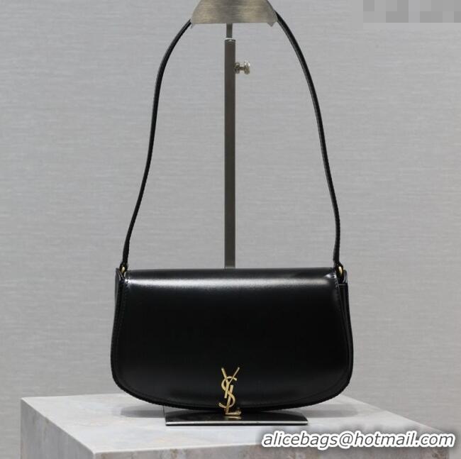 Top Quality Saint Laurent Mini Voltaire Half-Moon Shoulder Bag in Box Leather 779642 Black 2025