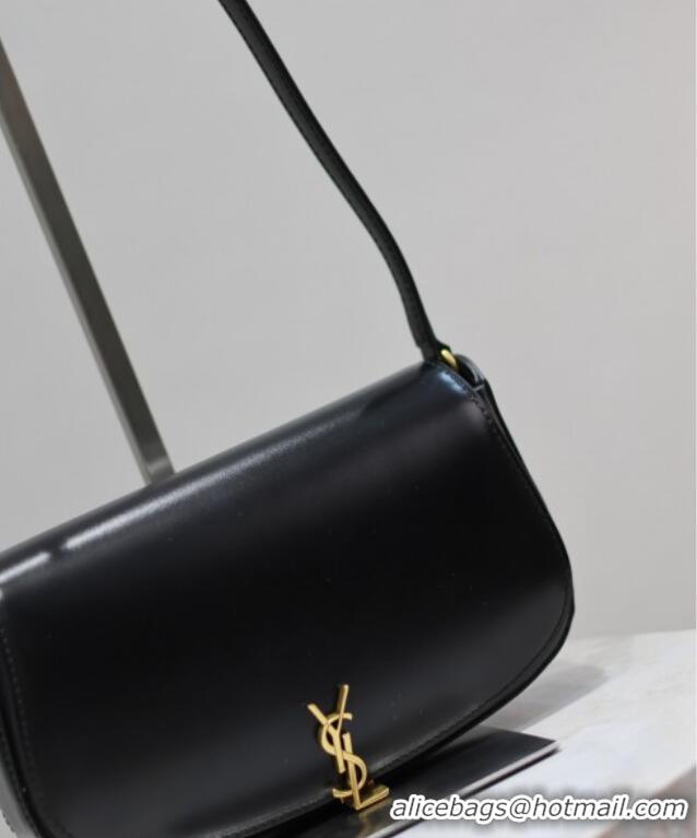 Top Quality Saint Laurent Mini Voltaire Half-Moon Shoulder Bag in Box Leather 779642 Black 2025