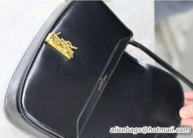 Top Quality Saint Laurent Mini Voltaire Half-Moon Shoulder Bag in Box Leather 779642 Black 2025