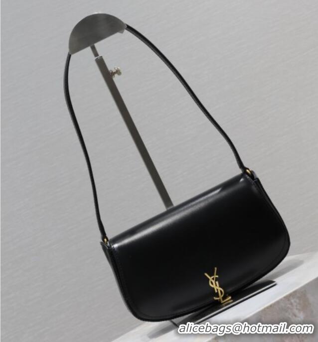 Top Quality Saint Laurent Mini Voltaire Half-Moon Shoulder Bag in Box Leather 779642 Black 2025
