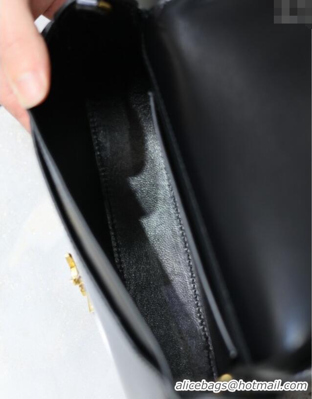 Top Quality Saint Laurent Mini Voltaire Half-Moon Shoulder Bag in Box Leather 779642 Black 2025