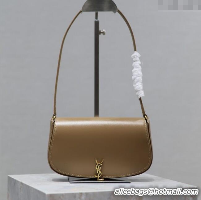 Unique Grade Saint Laurent Mini Voltaire Half-Moon Shoulder Bag in Box Leather 779642 Dark Toffee 2025