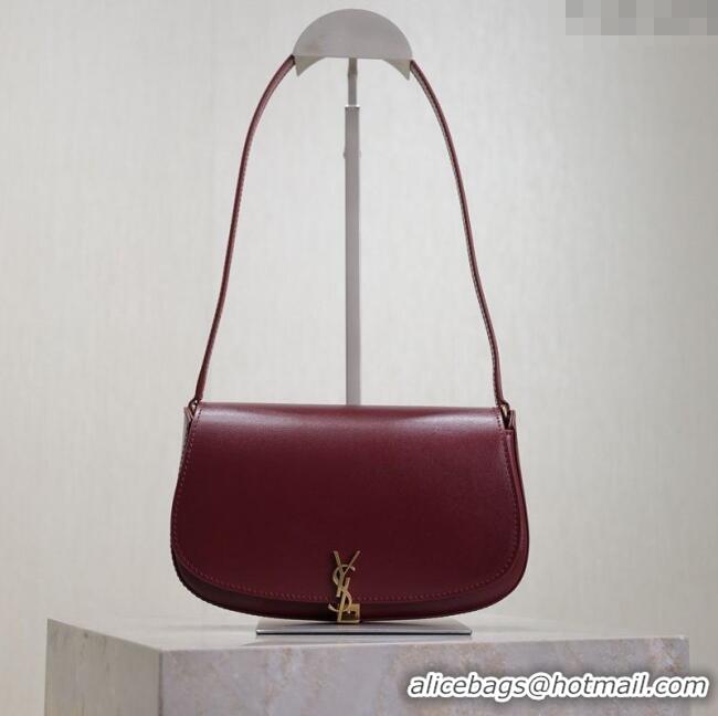 Buy Discount Saint Laurent Mini Voltaire Half-Moon Shoulder Bag in Box Leather 779642 Dark Burgundy 2025