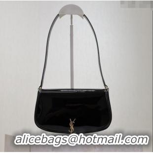 Top Quality Saint Laurent Mini Voltaire Half-Moon Shoulder Bag in Patent Leather 779642 Black 2025