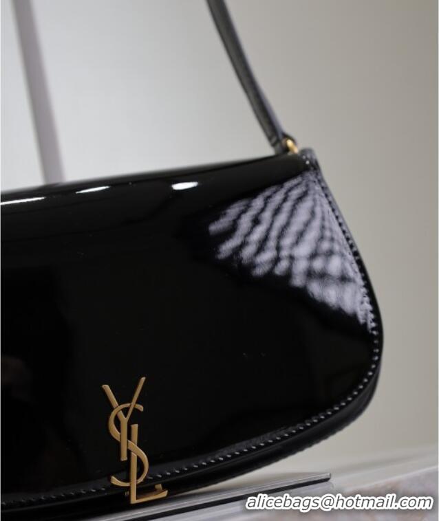 Top Quality Saint Laurent Mini Voltaire Half-Moon Shoulder Bag in Patent Leather 779642 Black 2025
