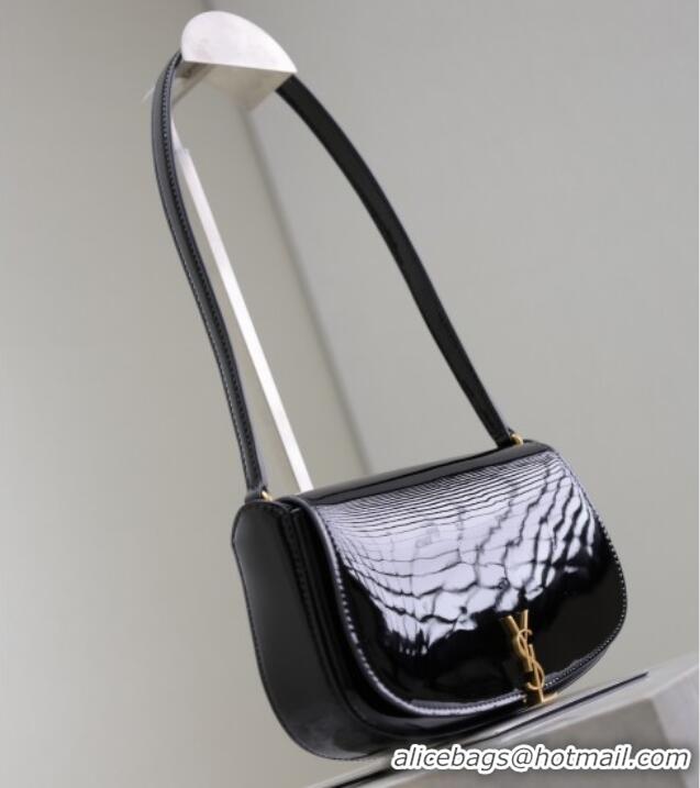 Top Quality Saint Laurent Mini Voltaire Half-Moon Shoulder Bag in Patent Leather 779642 Black 2025