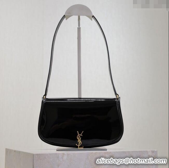 Top Quality Saint Laurent Mini Voltaire Half-Moon Shoulder Bag in Patent Leather 779642 Black 2025