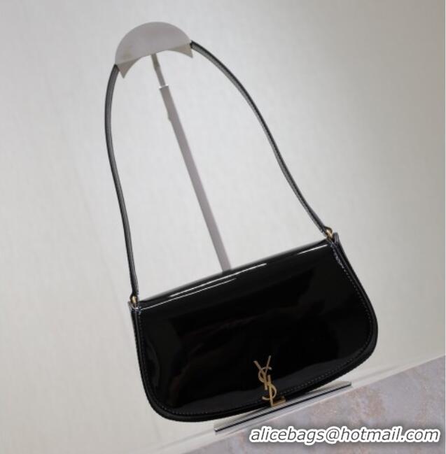 Top Quality Saint Laurent Mini Voltaire Half-Moon Shoulder Bag in Patent Leather 779642 Black 2025