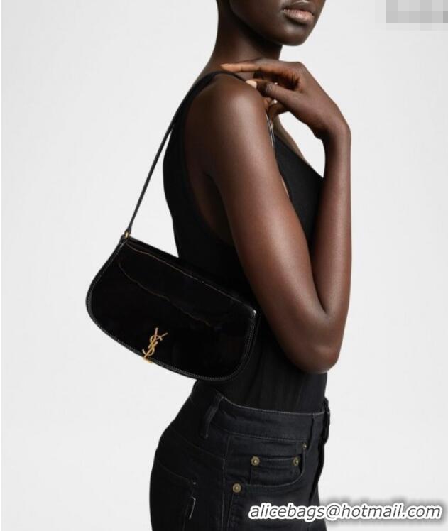 Top Quality Saint Laurent Mini Voltaire Half-Moon Shoulder Bag in Patent Leather 779642 Black 2025