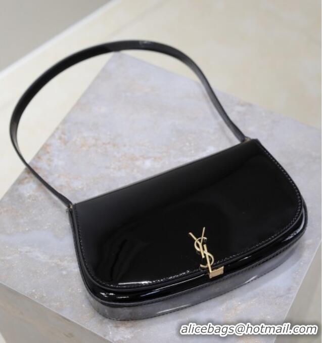 Top Quality Saint Laurent Mini Voltaire Half-Moon Shoulder Bag in Patent Leather 779642 Black 2025