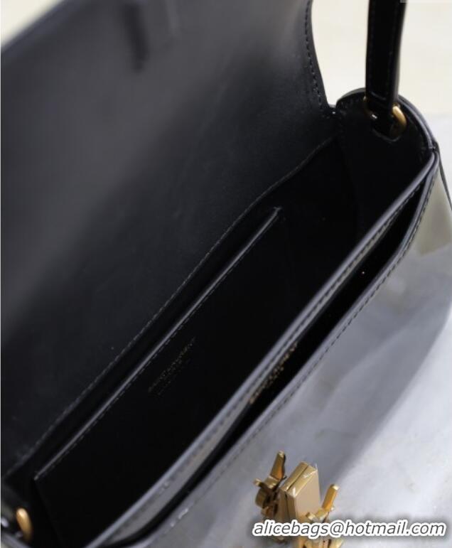 Top Quality Saint Laurent Mini Voltaire Half-Moon Shoulder Bag in Patent Leather 779642 Black 2025