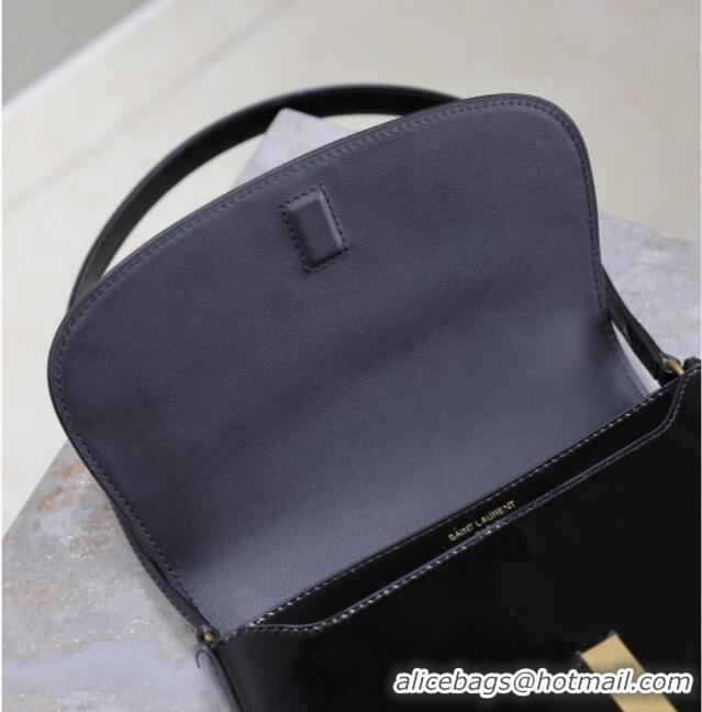 Top Quality Saint Laurent Mini Voltaire Half-Moon Shoulder Bag in Patent Leather 779642 Black 2025
