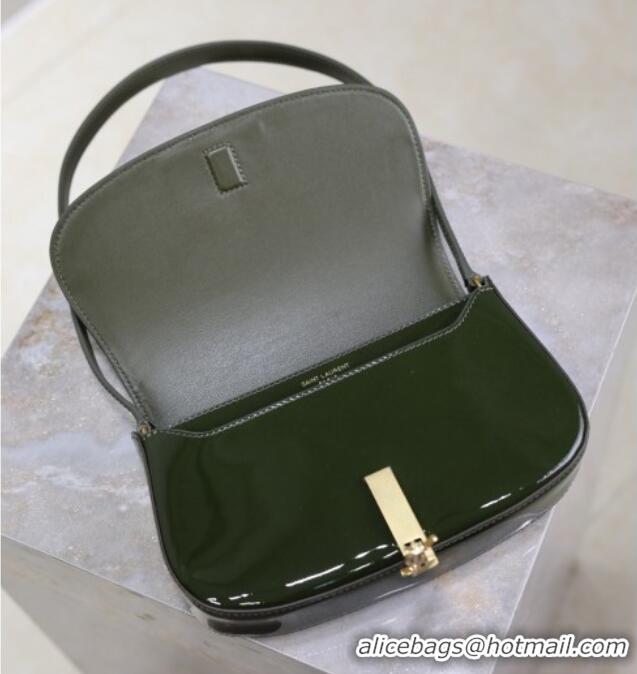 Super Quality Saint Laurent Mini Voltaire Half-Moon Shoulder Bag in Patent Leather 779642 Green 2025