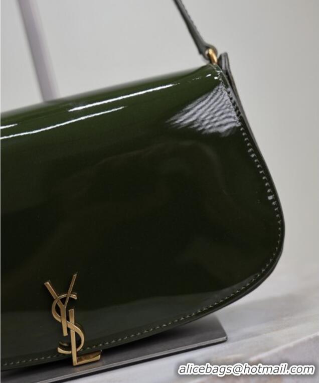 Super Quality Saint Laurent Mini Voltaire Half-Moon Shoulder Bag in Patent Leather 779642 Green 2025